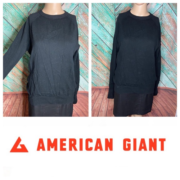 American Giant Merino Wool & Cotton Blend Black Lightweight Crew Neck Sweater - Picture 1 of 8